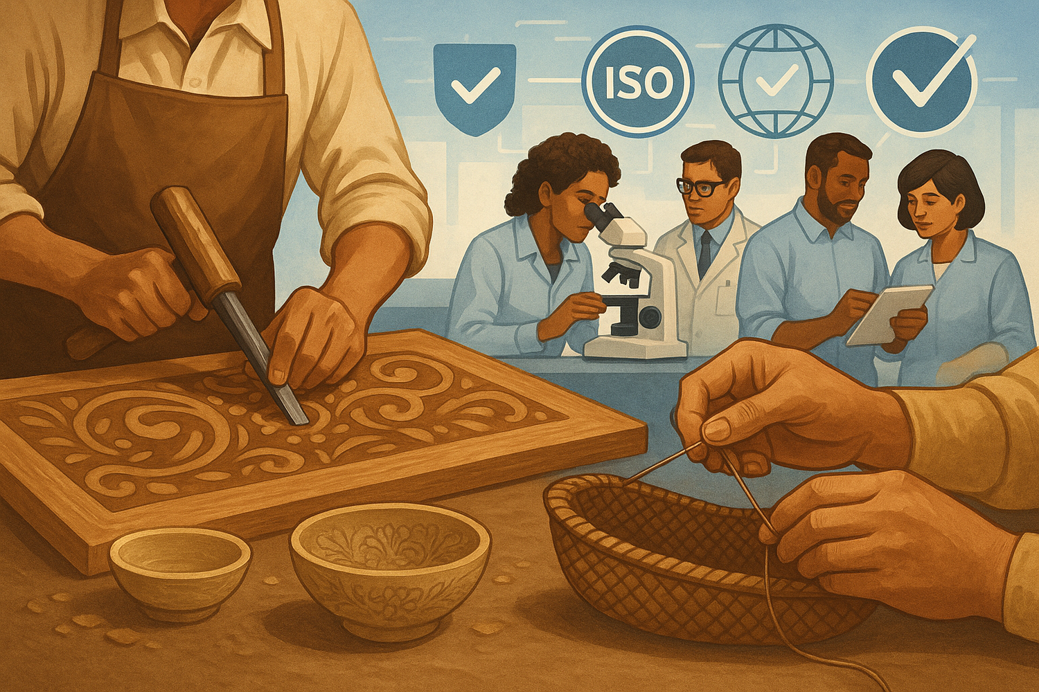 Create a image for Our Vision section according to my content below

To combine traditional handcrafting techniques with process improvements to  deliver products that meet international quality standards while generating large-scale  employment opportunities.